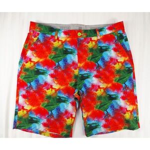 Hreski Mens Abstract Paint Splatter Golf Shorts Multi-Color Performance Size 38
